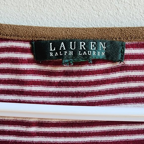 Lauren Ralph Lauren Red/White Pinstriped Scoop Neck Jersey Size Large - Picture 11 of 16